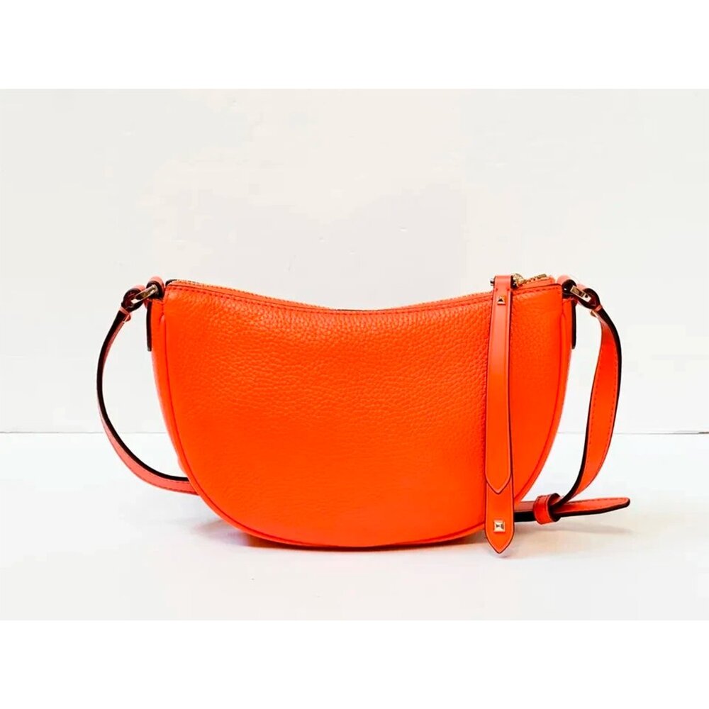 S Michael Kors Dover Half Moon Crossbody Orange Leather Bag 35R3G4DC5L Purse NWT - Picture 4 of 14